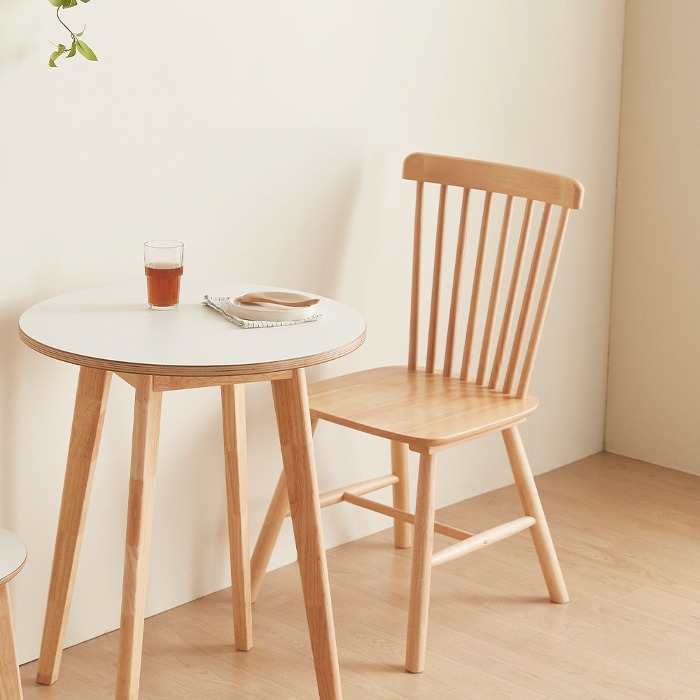 로엔 고무나무 원목 빗살 식탁 의자 1+1